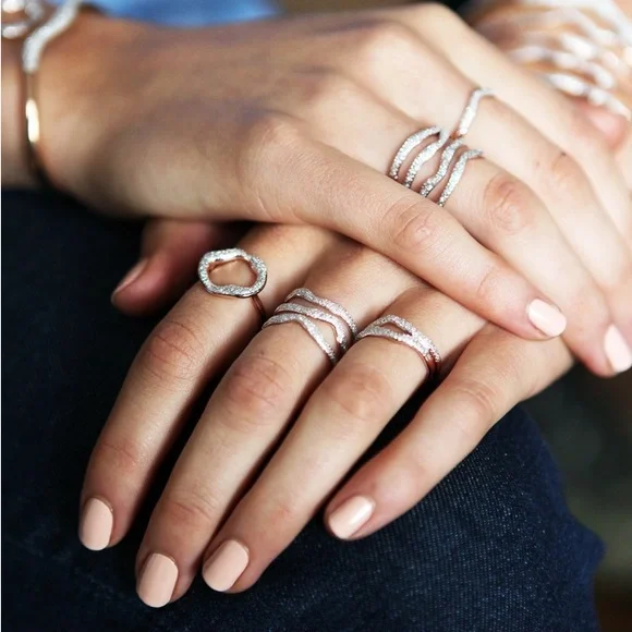 Monica Vinader sterling silver diamond pave wave stacking ring - Picture 11 of 11